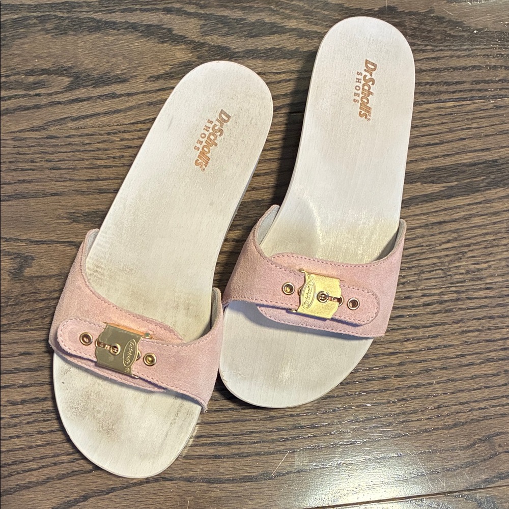 Dr. Scholl's Blush Slide Sandals with Gold Buckle